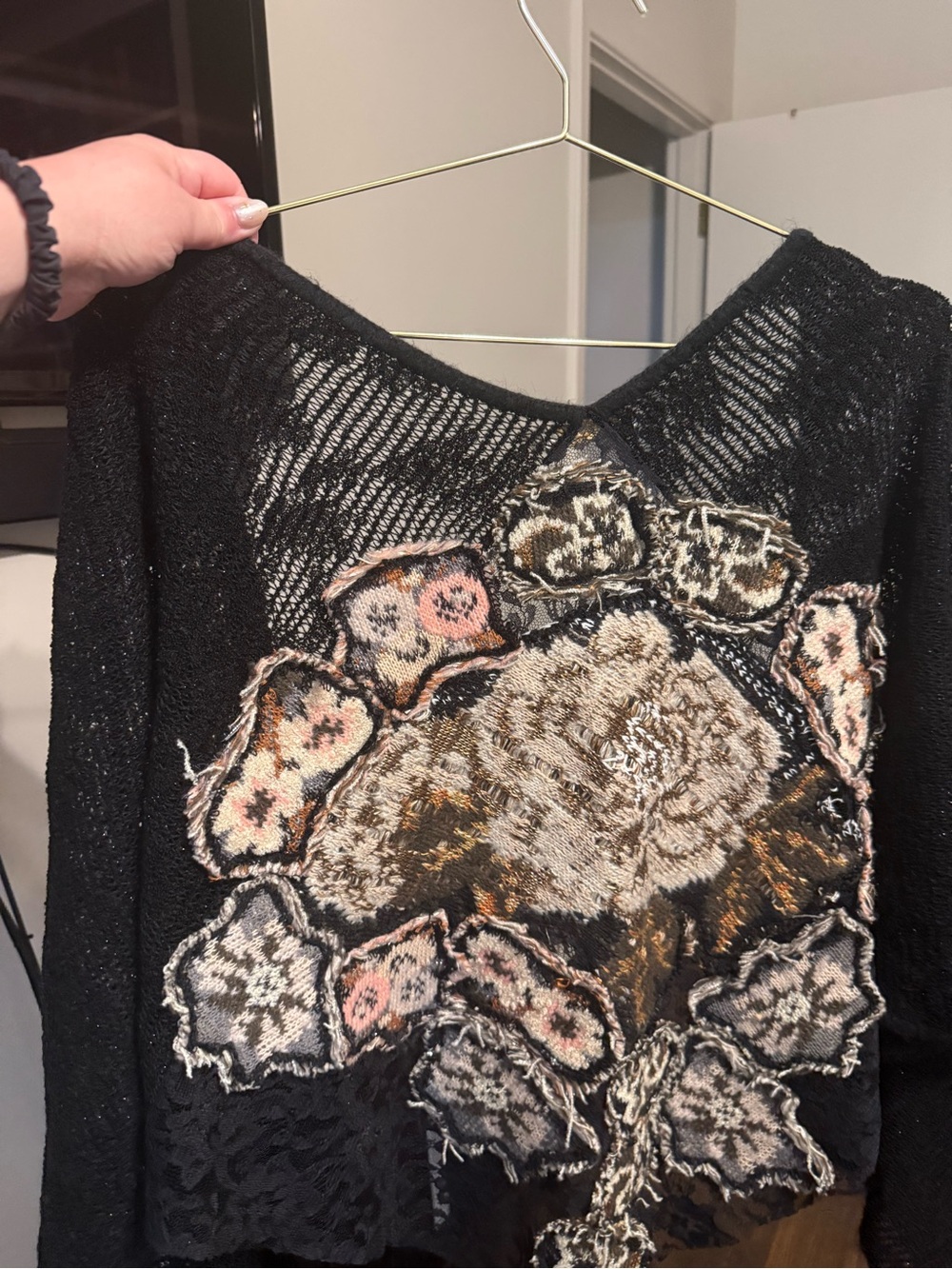 Sofía Prado Sheer Black Lace Sweater Shawl - M